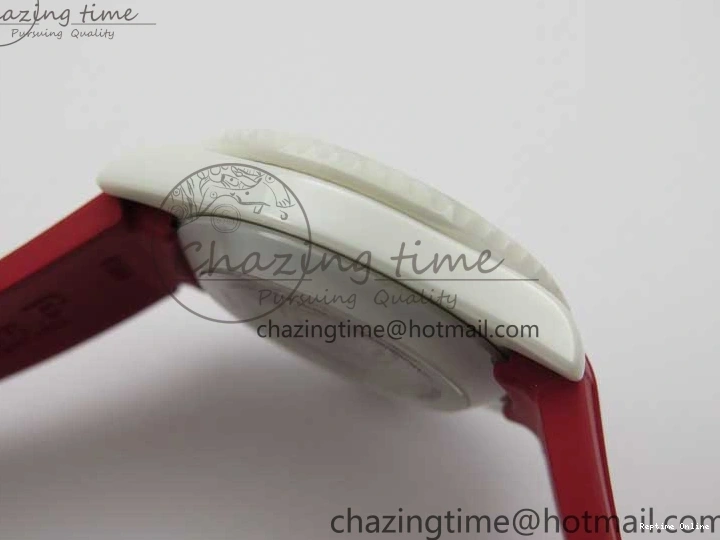 0123 WrinkleFree Submariner 40mm White Ceramic 5GF Best Edition White Red Dial on Red Rubber Strap SA 2485